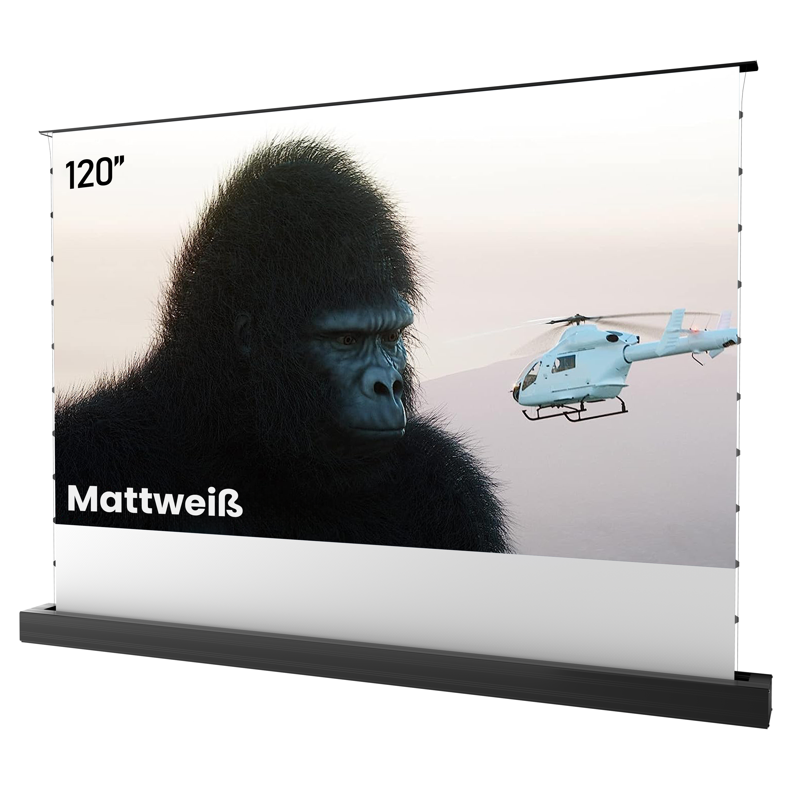 Écran blanc mat motorisé au sol par le bas 100"–120"